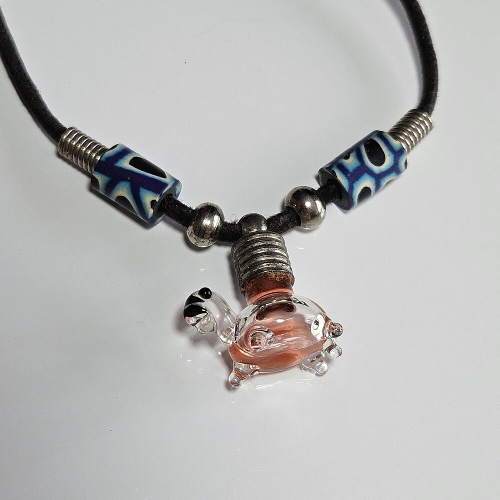 Glass Turtle Dorothy Name On Rice Pendant Corded Necklace 22"